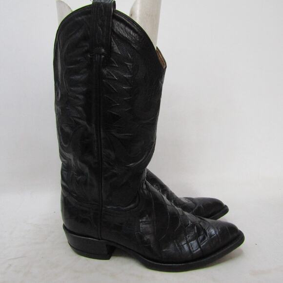 TONY LAMA Gold Label Mens Size 7 D Black Leather Alligator Belly Cowboy Boots main image 9